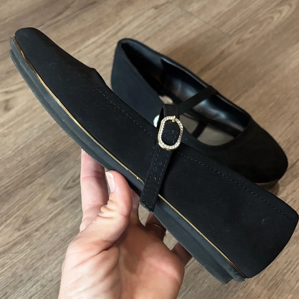 Black Rivet Aoife Girls Mary Jane Black Velvet Flat Strap Dress Shoes